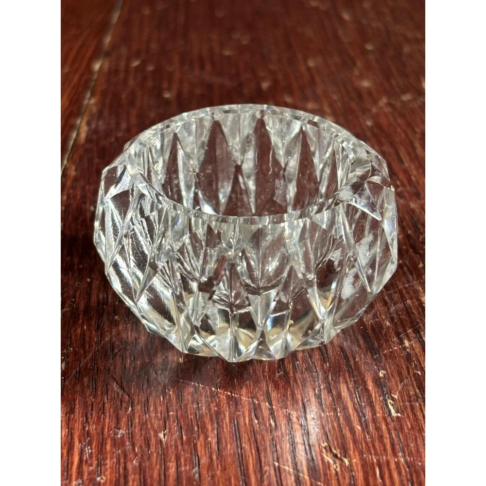 Vintage Cut Glass Salt Cellars Set 2 Diamond Point Pattern Clear Crystal Style